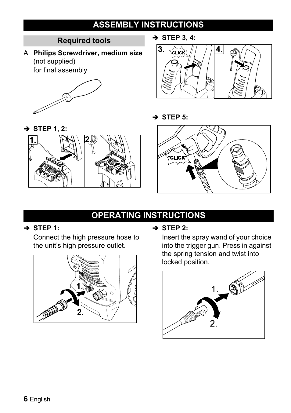 Assembly instructions, Operating instructions | Karcher K 3.69 M User Manual | Page 6 / 52