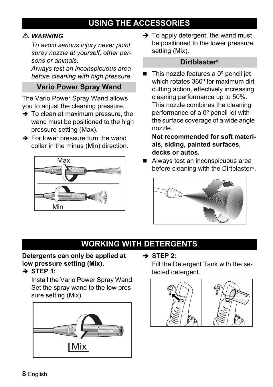 Using the accessories, Working with detergents | Karcher K 3.69 M User Manual | Page 8 / 52