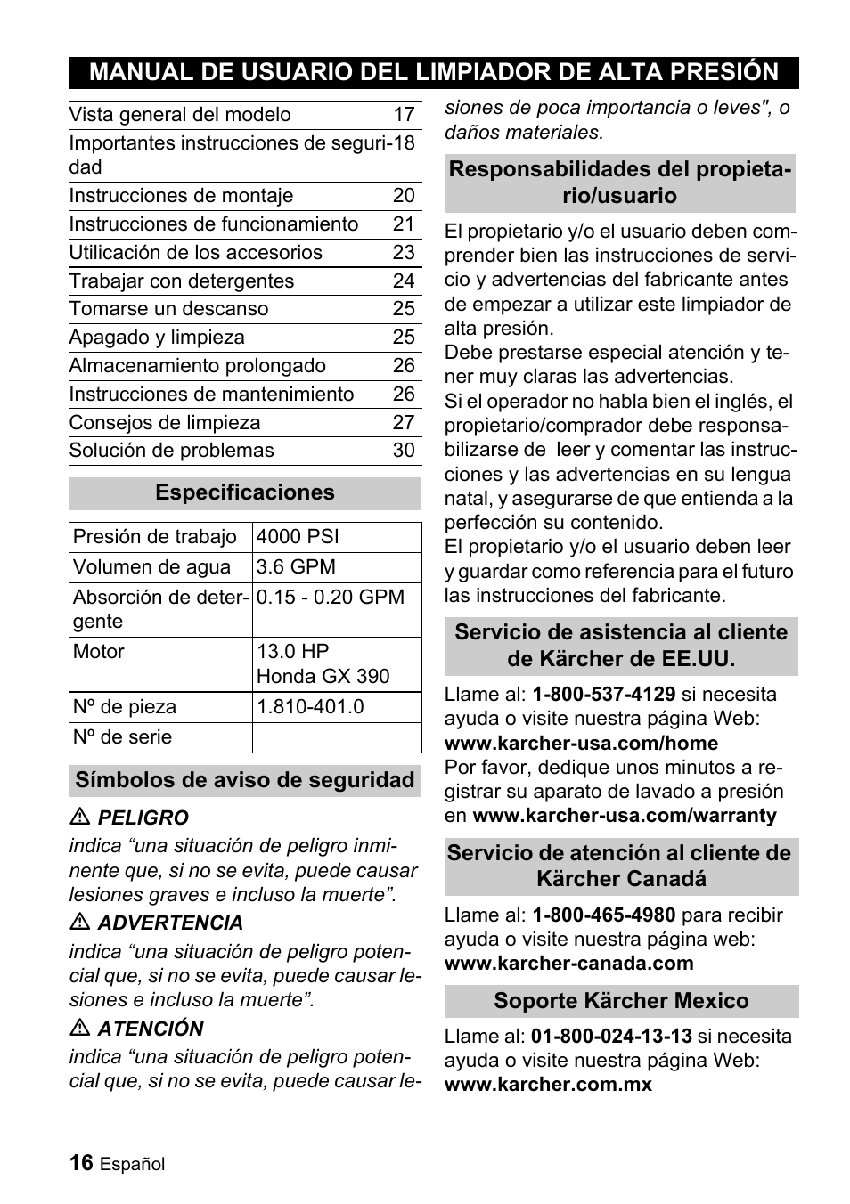 Manual de usuario del limpiador de alta presión | Karcher G 4000 RH User Manual | Page 16 / 48