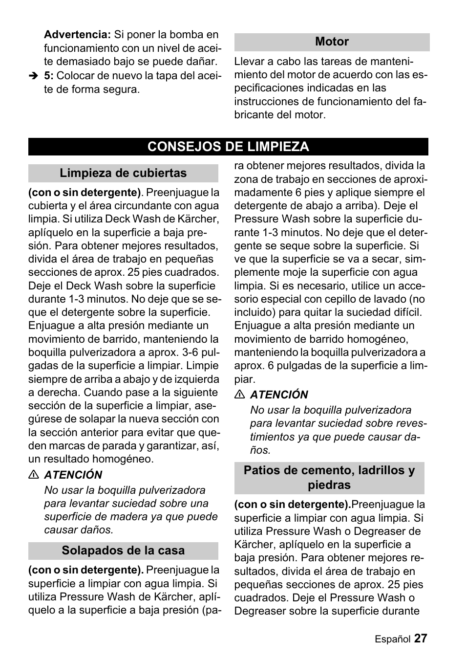 Consejos de limpieza | Karcher G 4000 RH User Manual | Page 27 / 48