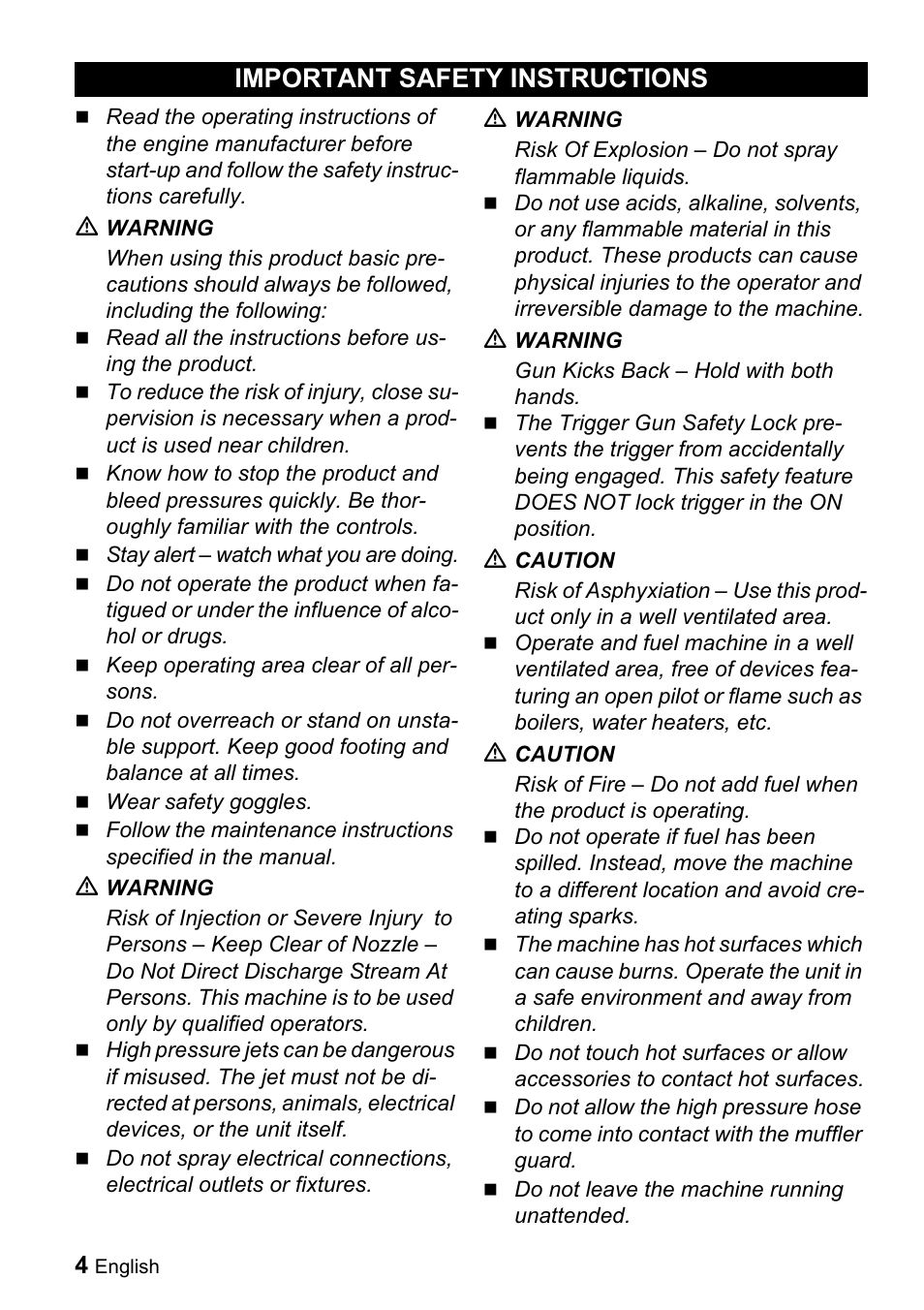 Important safety instructions | Karcher G 4000 RH User Manual | Page 4 / 48