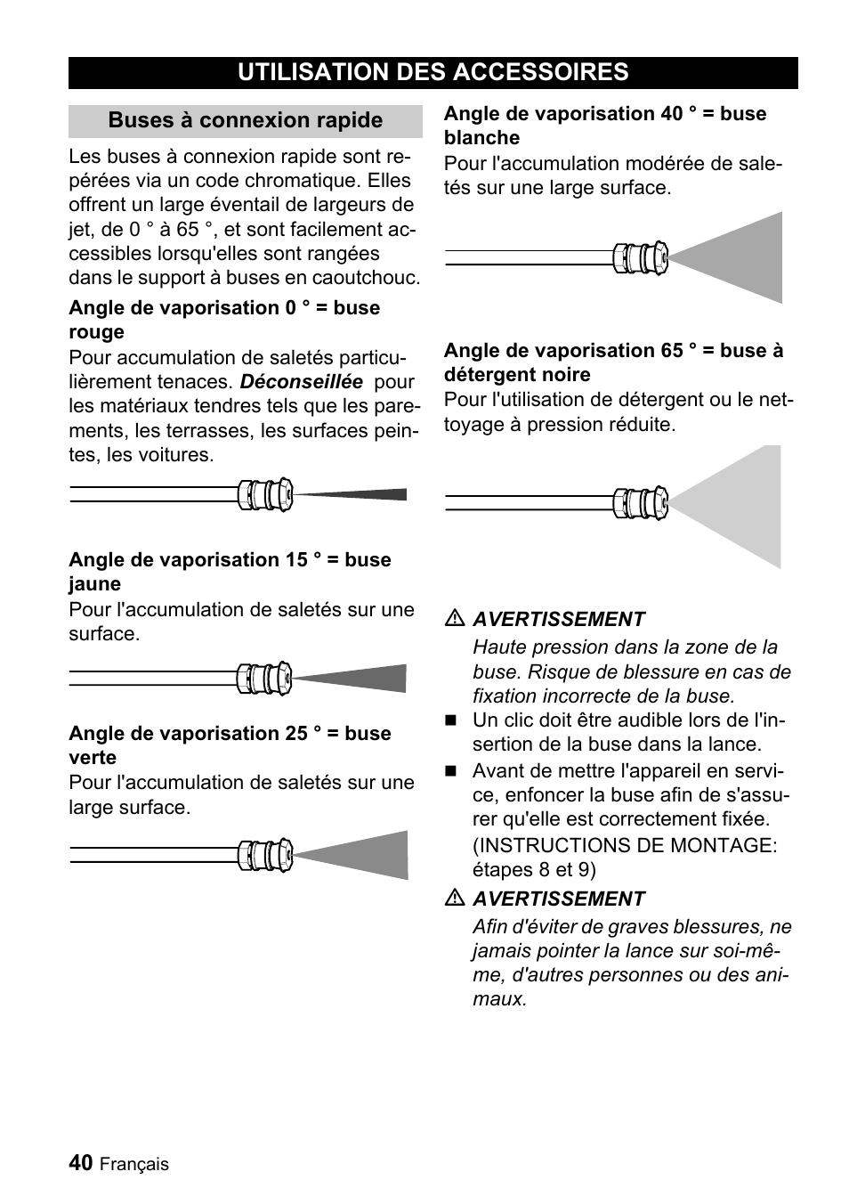 Utilisation des accessoires | Karcher G 4000 RH User Manual | Page 40 / 48