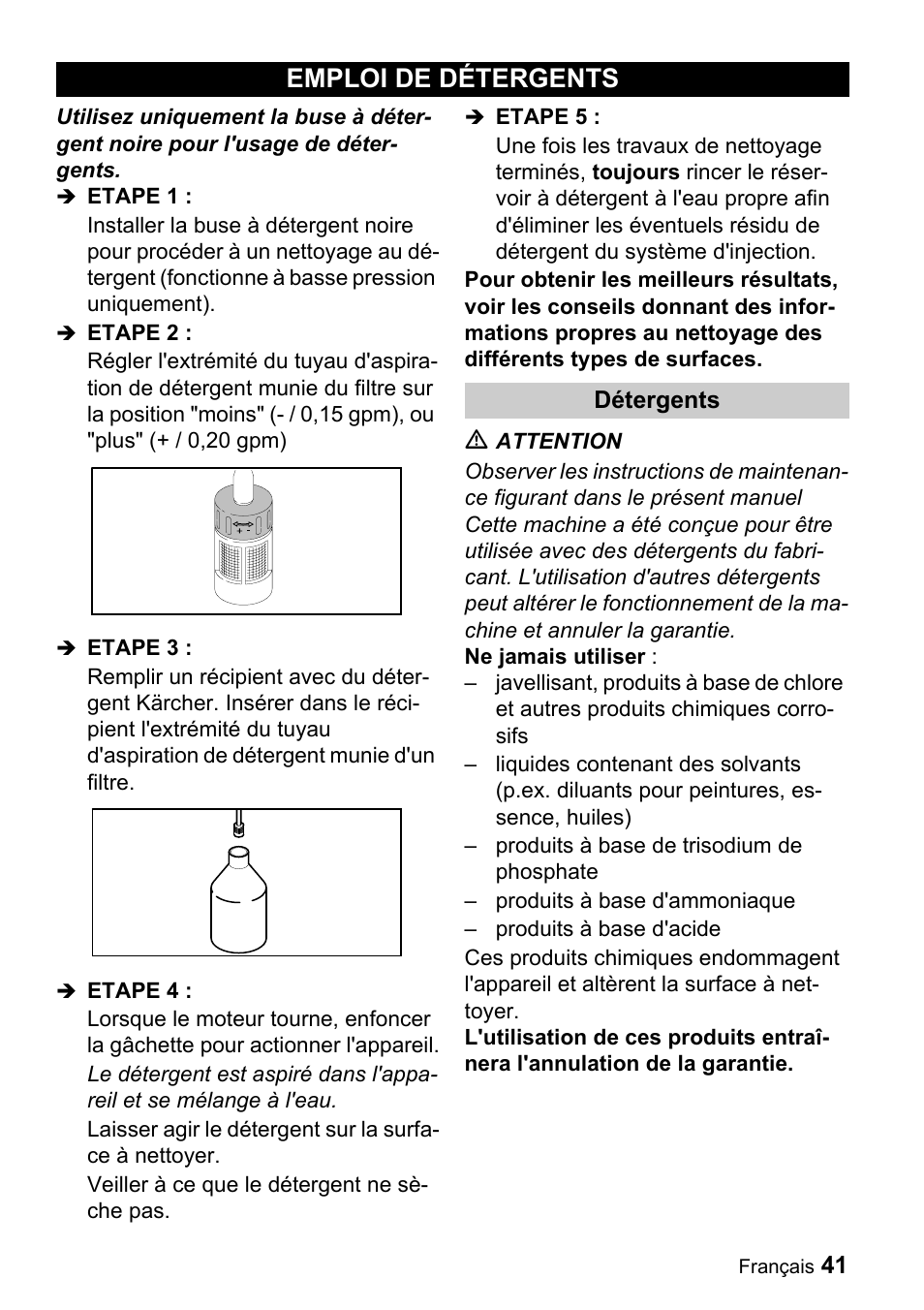 Emploi de détergents | Karcher G 4000 RH User Manual | Page 41 / 48