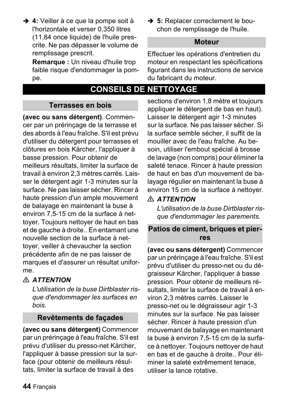 Conseils de nettoyage | Karcher G 4000 RH User Manual | Page 44 / 48