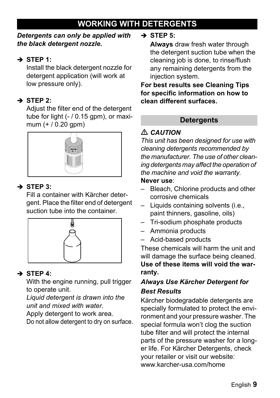 Working with detergents | Karcher G 4000 RH User Manual | Page 9 / 48