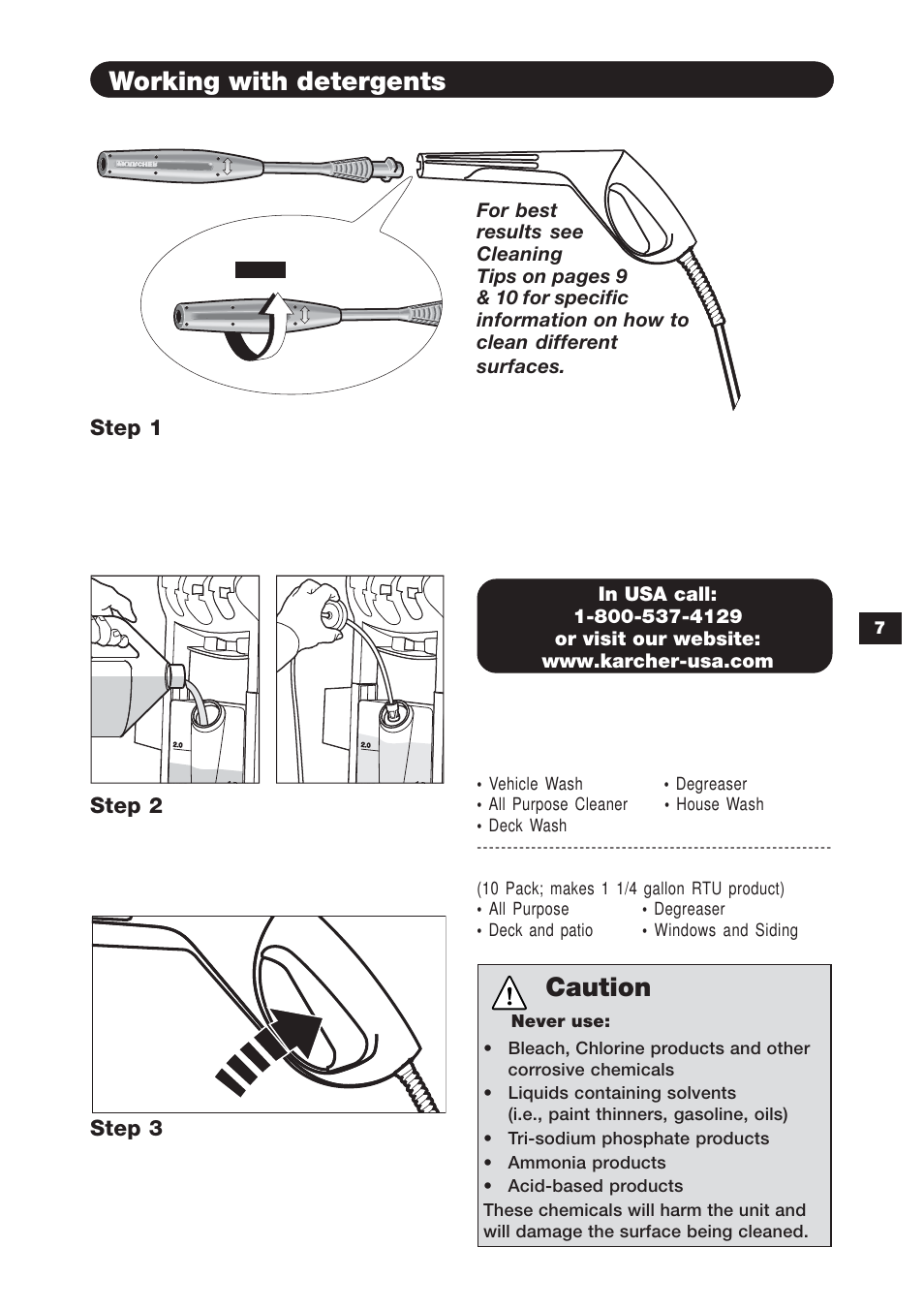 Caution, Working with detergents | Karcher K 395 M User Manual | Page 7 / 12