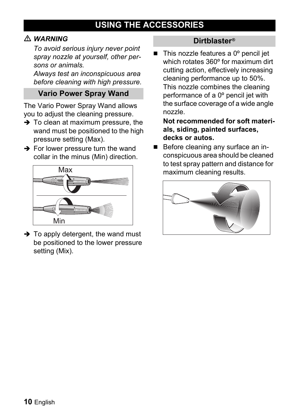 Using the accessories | Karcher K 3.540 User Manual | Page 10 / 64