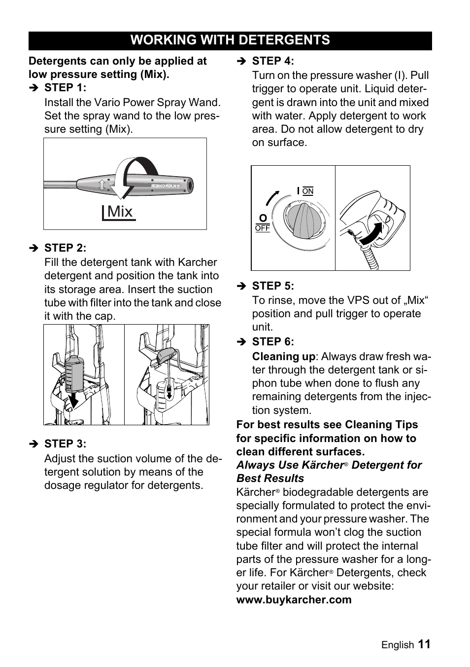 Working with detergents | Karcher K 3.540 User Manual | Page 11 / 64