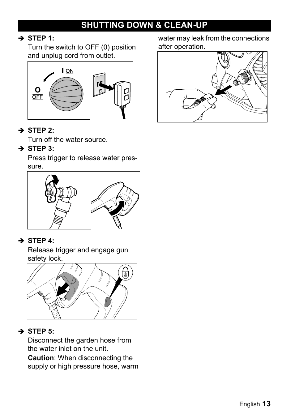 Shutting down & clean-up | Karcher K 3.540 User Manual | Page 13 / 64