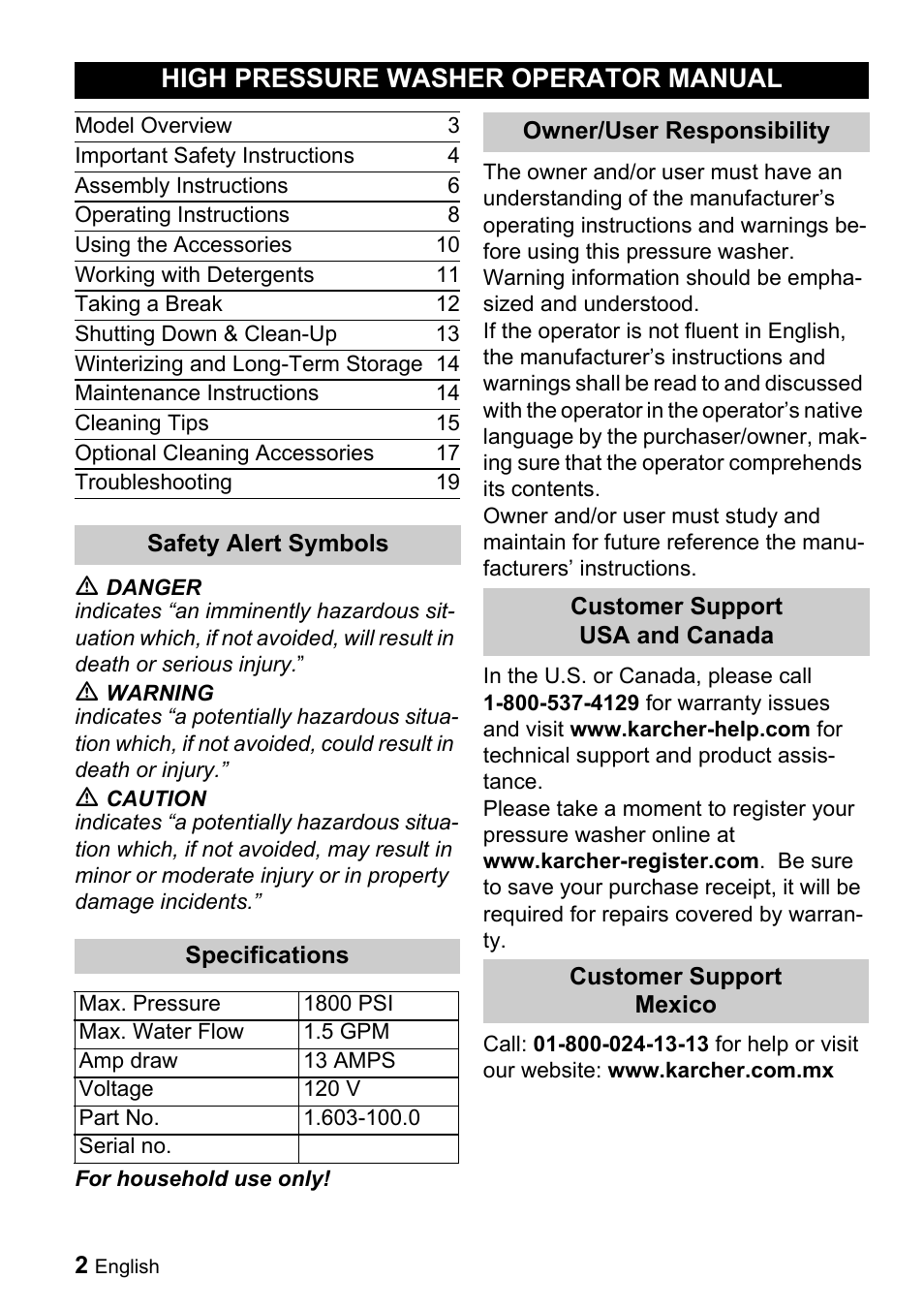 High pressure washer operator manual | Karcher K 3.540 User Manual | Page 2 / 64