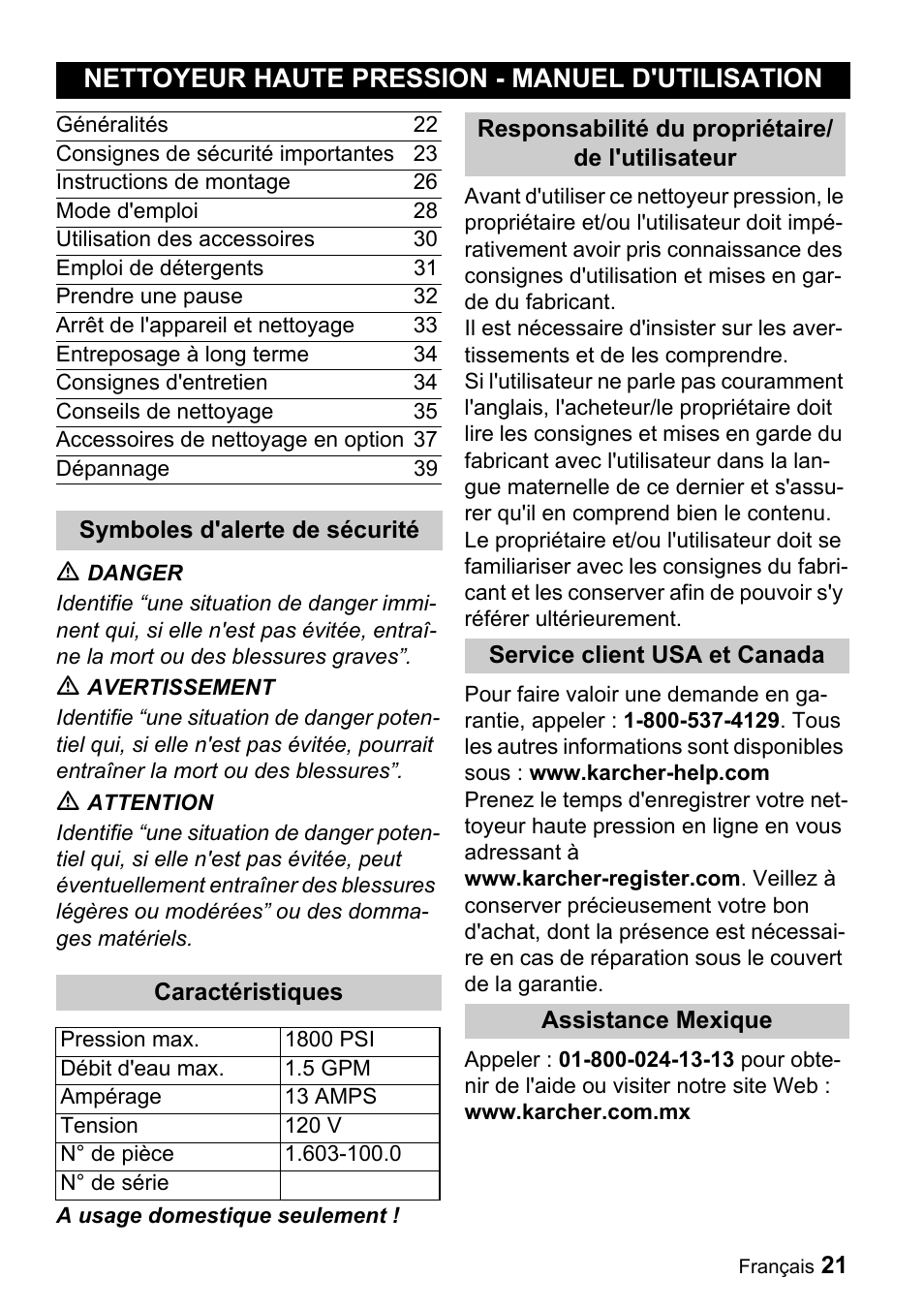 Nettoyeur haute pression - manuel d'utilisation | Karcher K 3.540 User Manual | Page 21 / 64