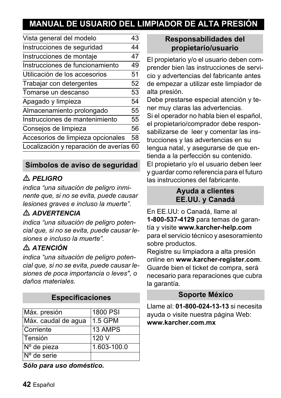 Manual de usuario del limpiador de alta presión | Karcher K 3.540 User Manual | Page 42 / 64