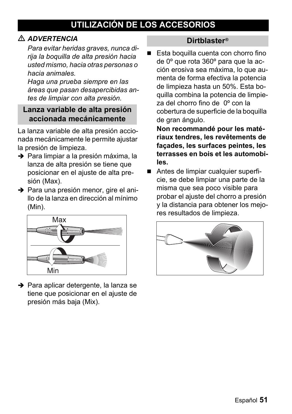 Utilización de los accesorios | Karcher K 3.540 User Manual | Page 51 / 64