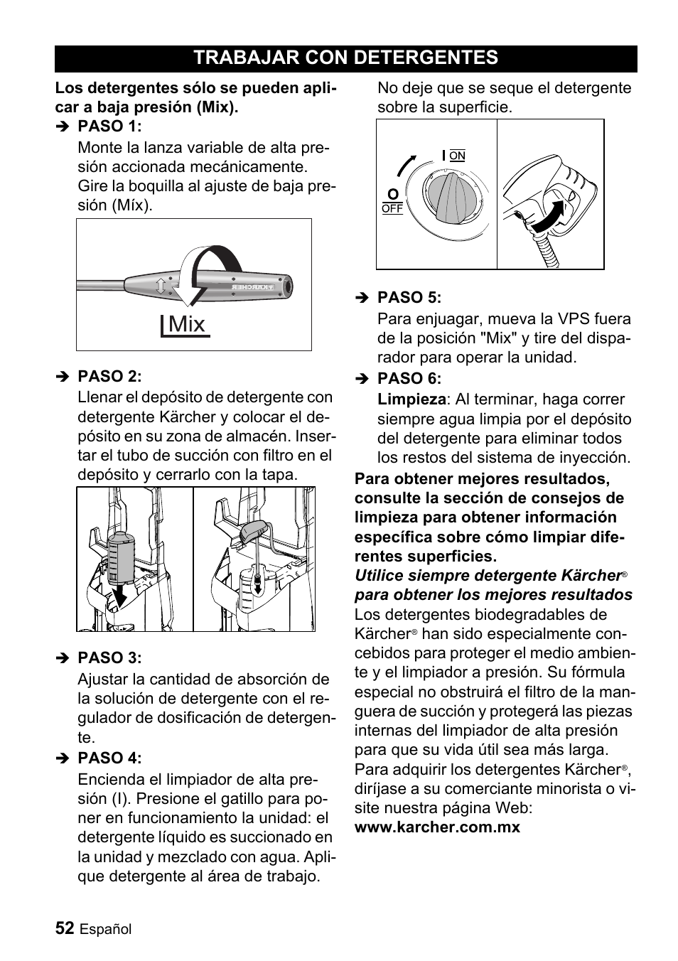 Trabajar con detergentes | Karcher K 3.540 User Manual | Page 52 / 64