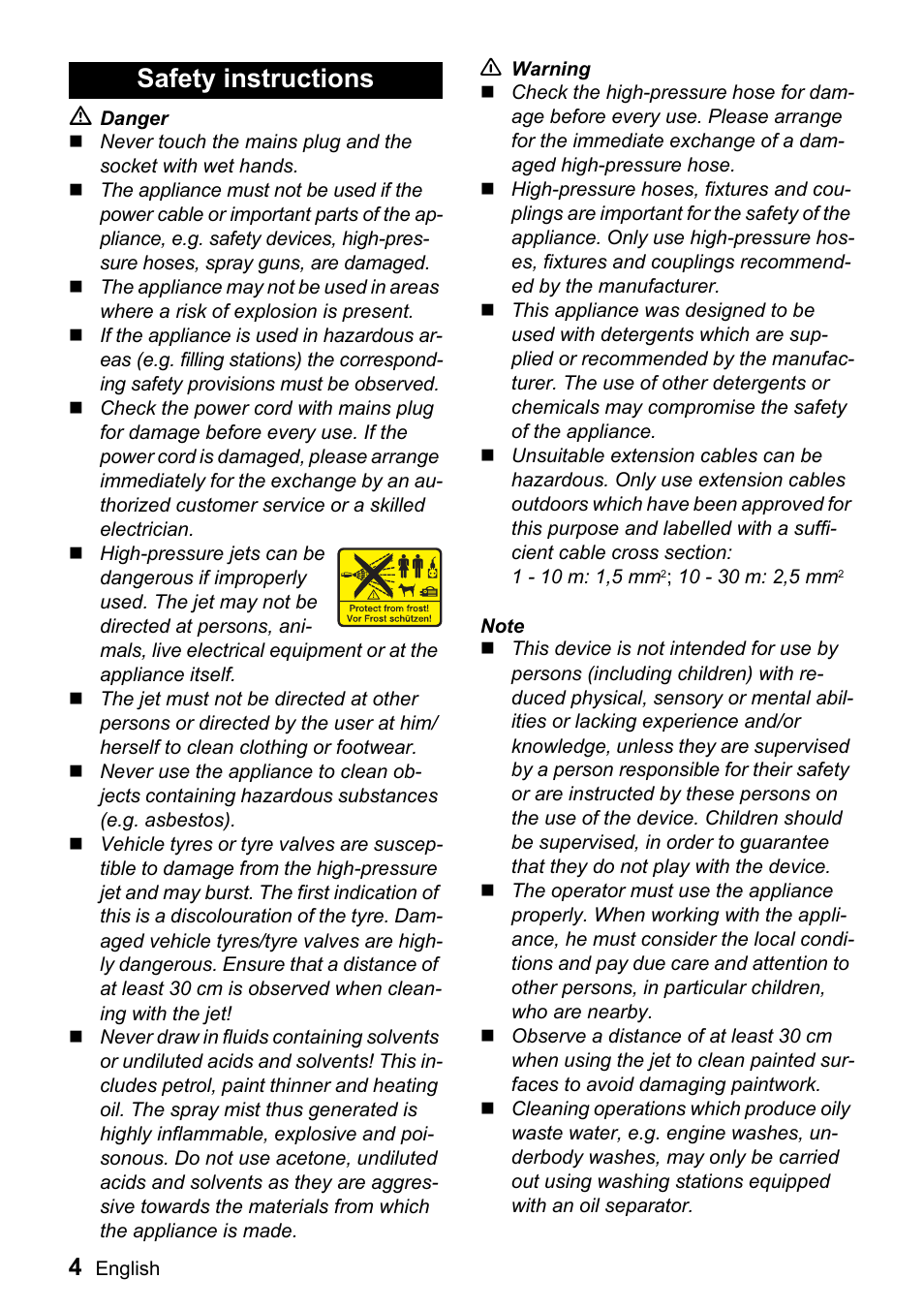 Safety instructions | Karcher K 2.19 User Manual | Page 4 / 12