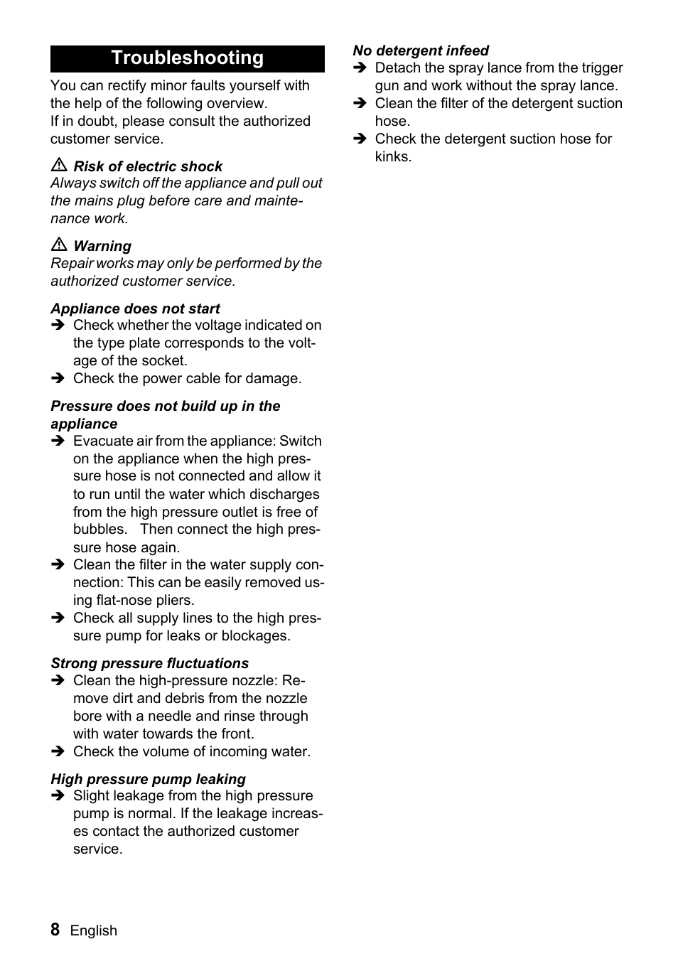 Troubleshooting | Karcher K 2.19 User Manual | Page 8 / 12