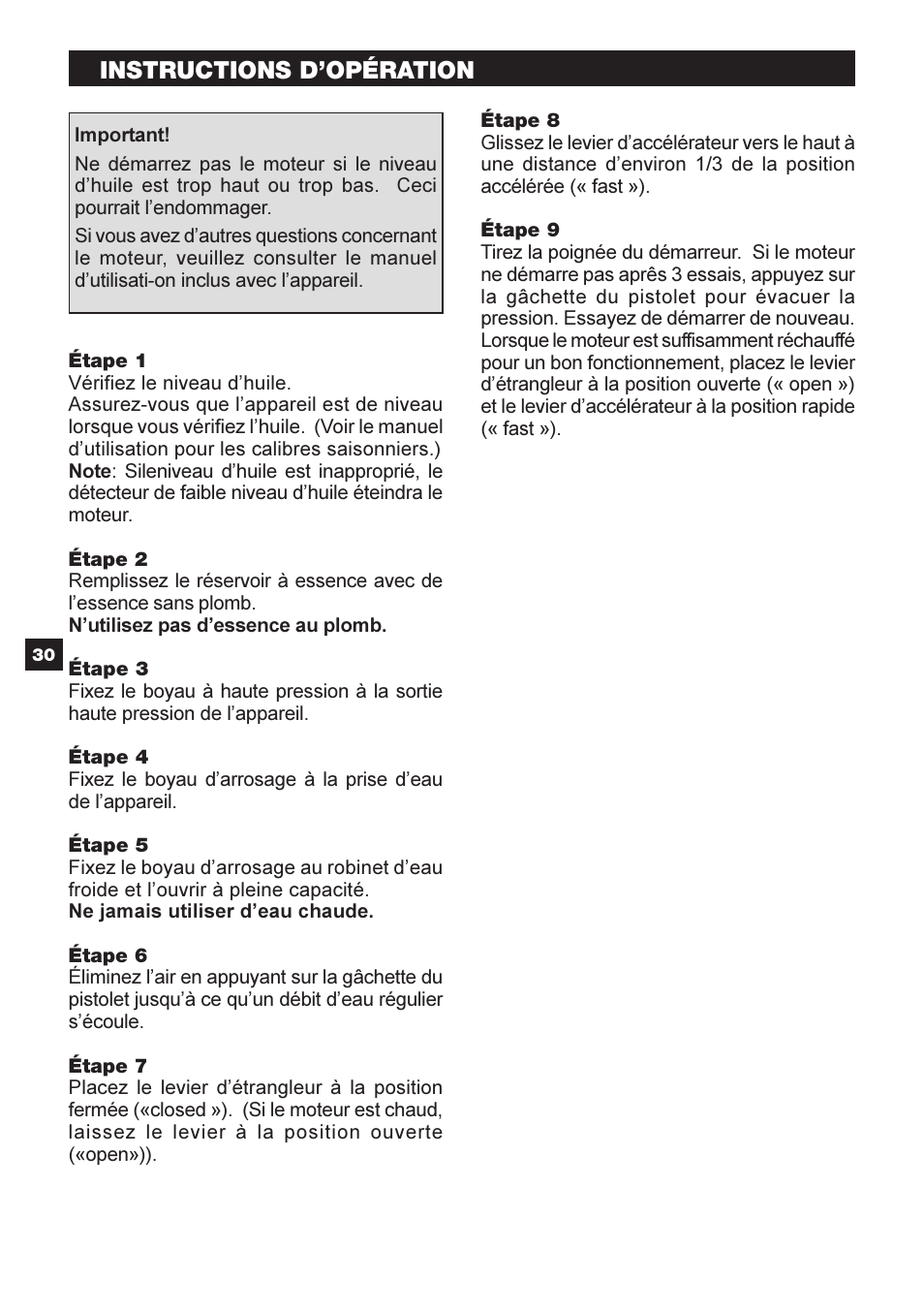 Instructions d’opération | Karcher G 2600 OR User Manual | Page 30 / 40