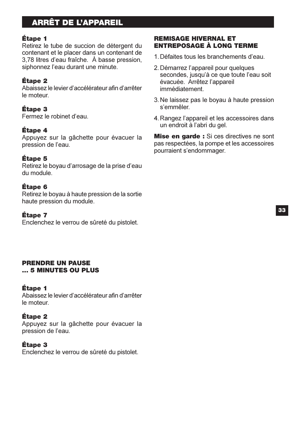 Arrêt de l’appareil | Karcher G 2600 OR User Manual | Page 33 / 40