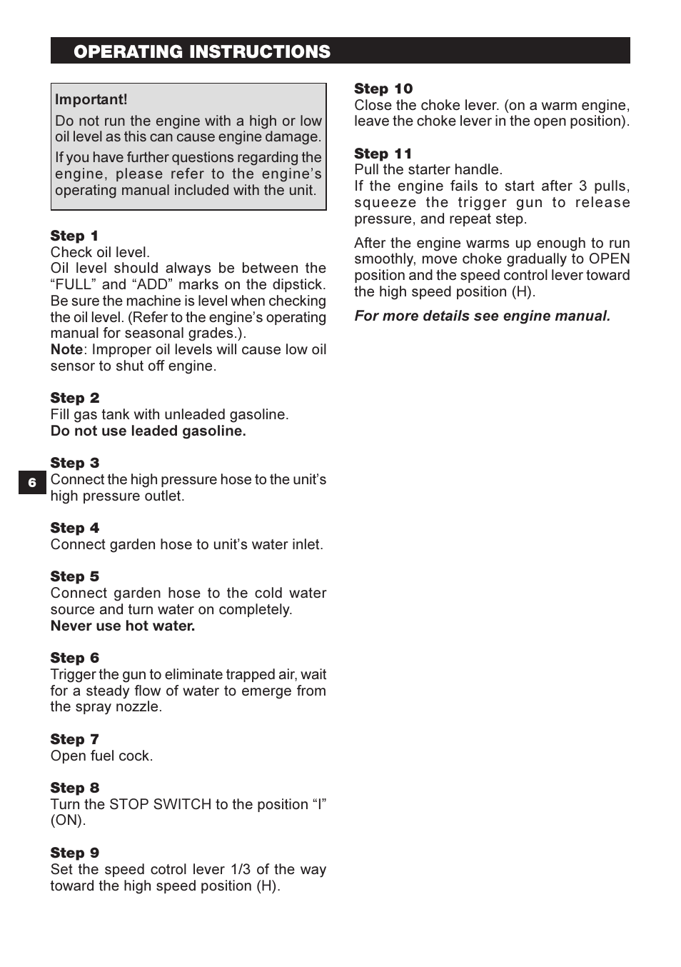 Operating instructions | Karcher G 2600 OR User Manual | Page 6 / 40