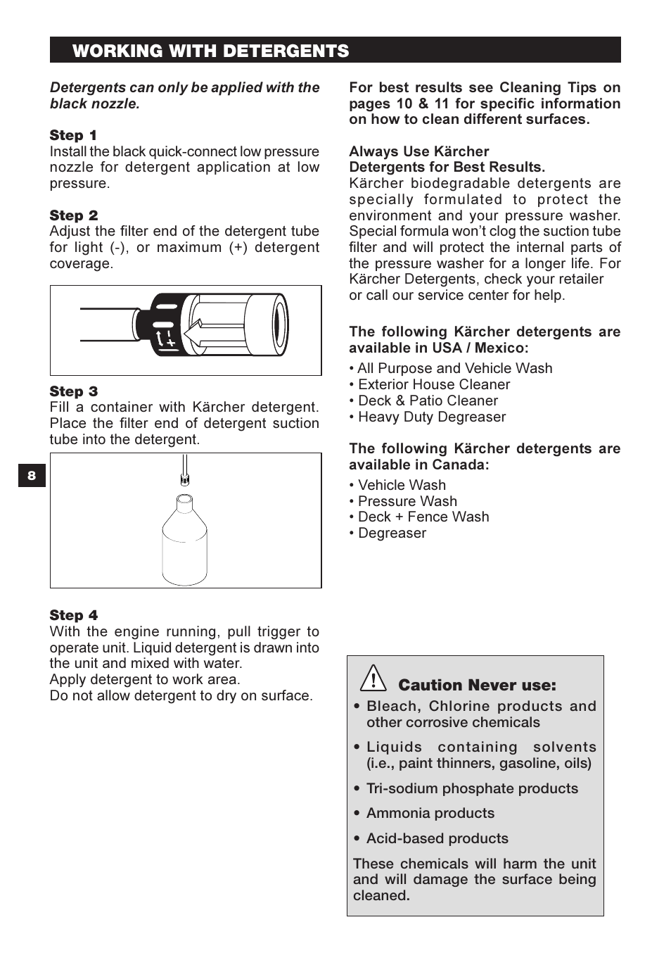 Working with detergents | Karcher G 2600 OR User Manual | Page 8 / 40