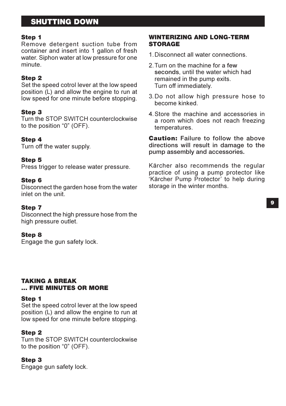 Shutting down | Karcher G 2600 OR User Manual | Page 9 / 40
