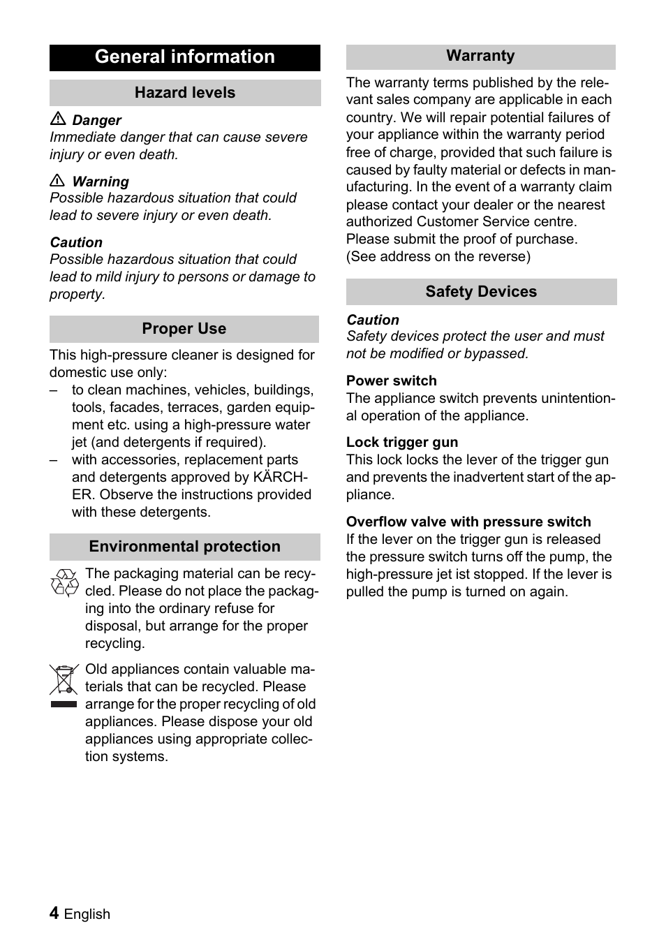 General information | Karcher K 5.20 M User Manual | Page 4 / 12