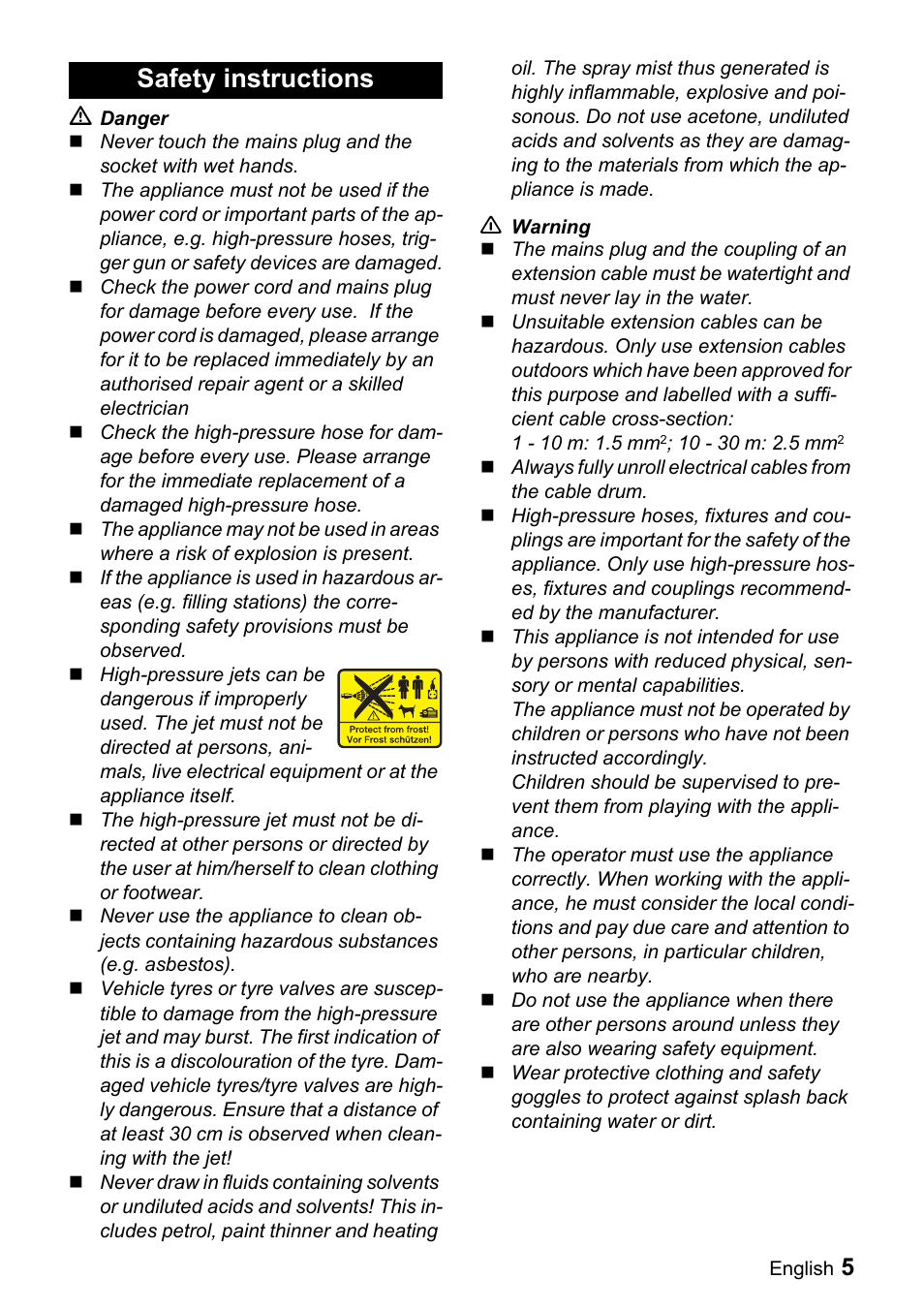 Safety instructions | Karcher K 5.20 M User Manual | Page 5 / 12