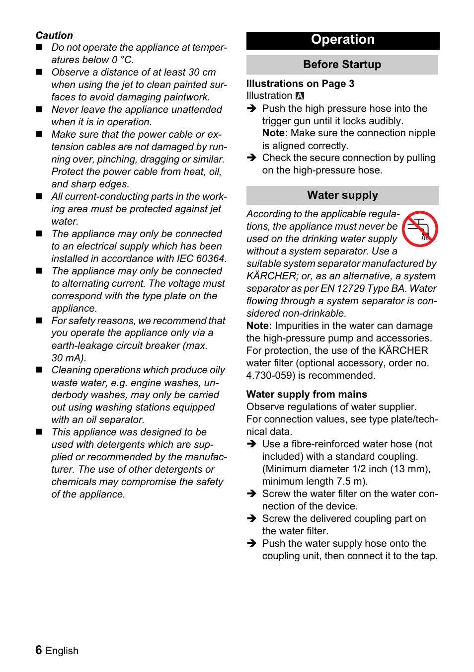 Operation | Karcher K 5.20 M User Manual | Page 6 / 12