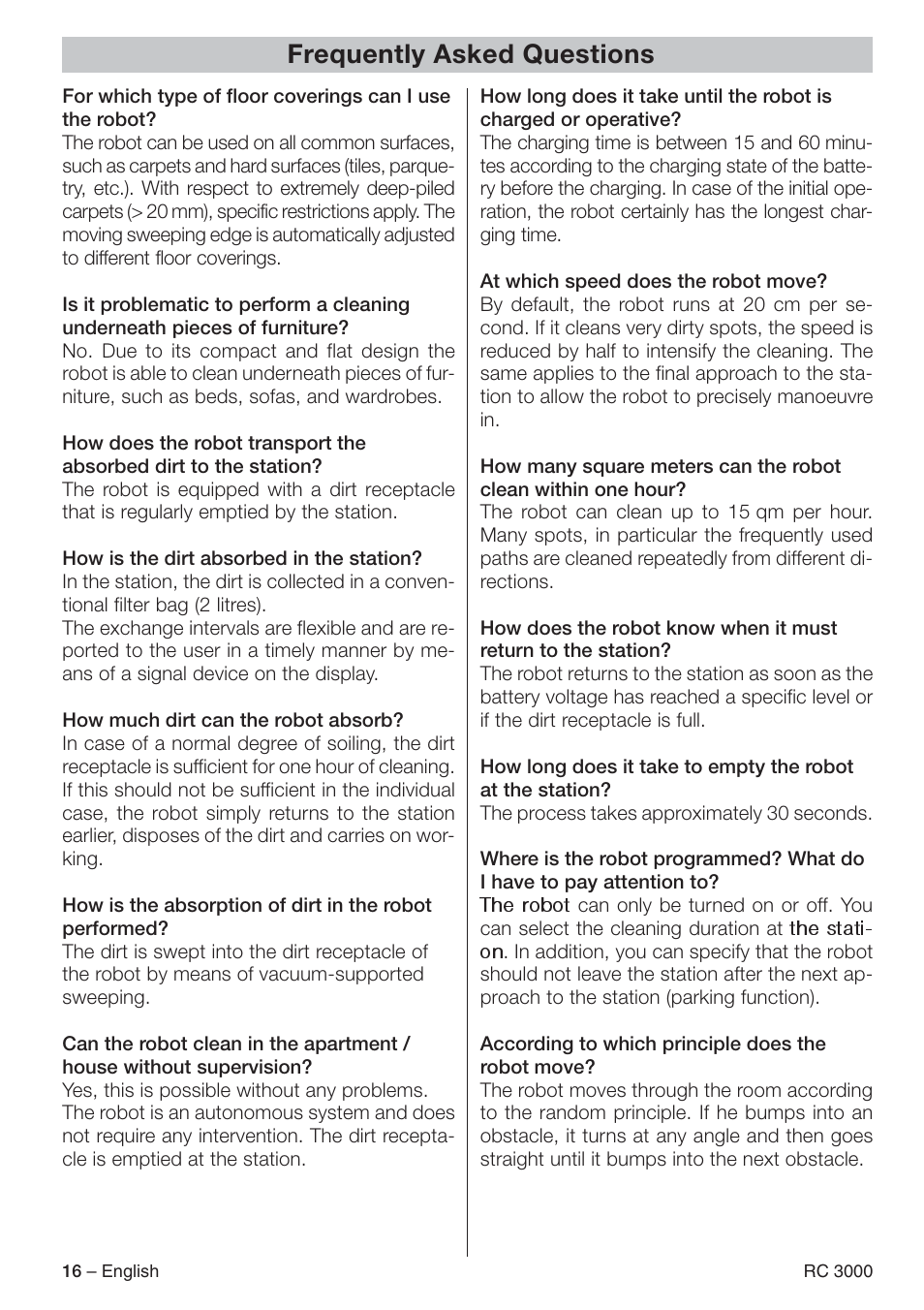 Frequently asked questions | Karcher RC 3000 User Manual | Page 16 / 17