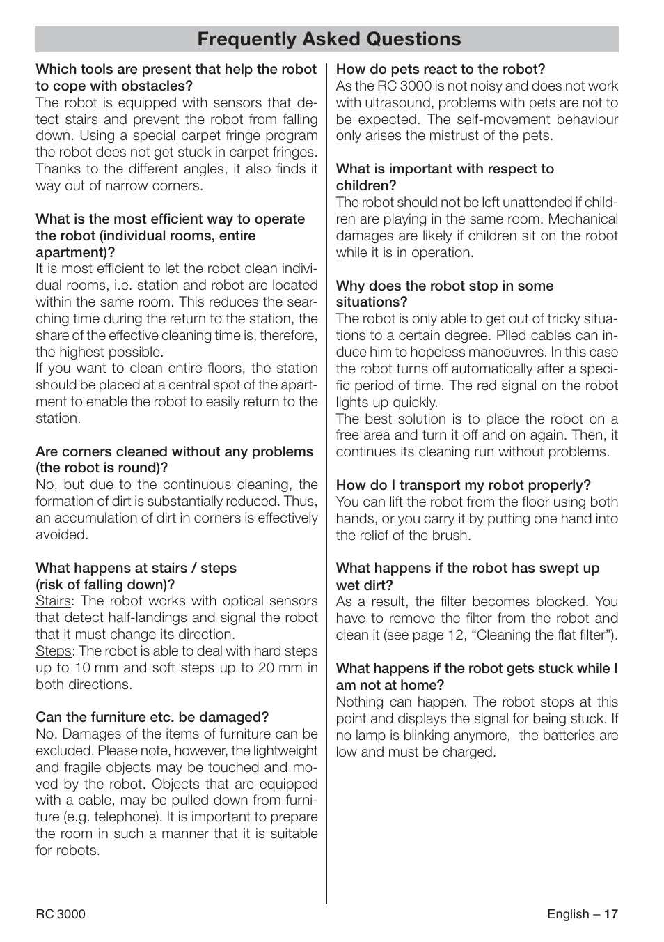 Frequently asked questions | Karcher RC 3000 User Manual | Page 17 / 17