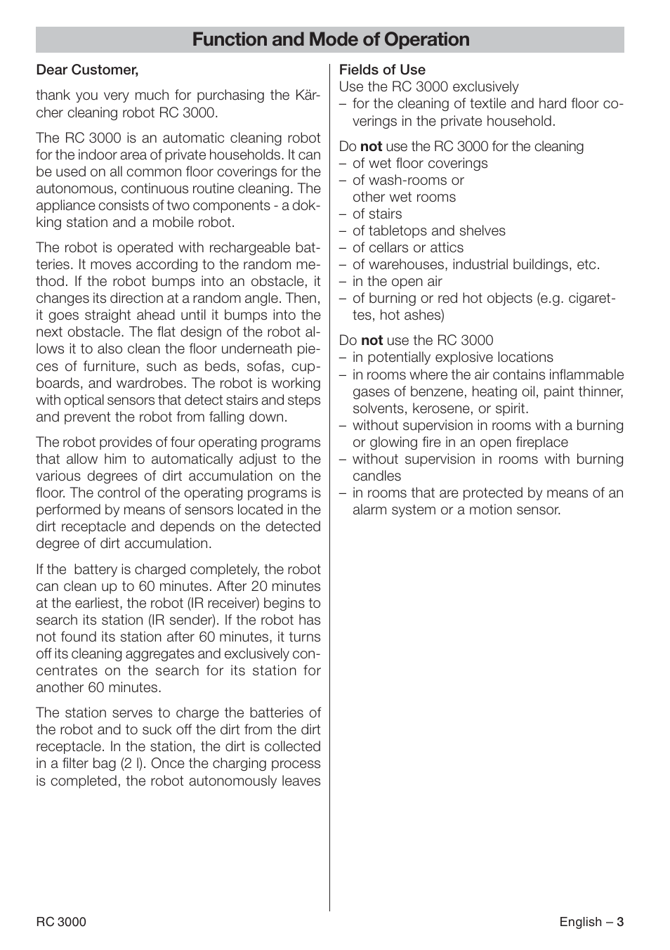 Function and mode of operation | Karcher RC 3000 User Manual | Page 3 / 17