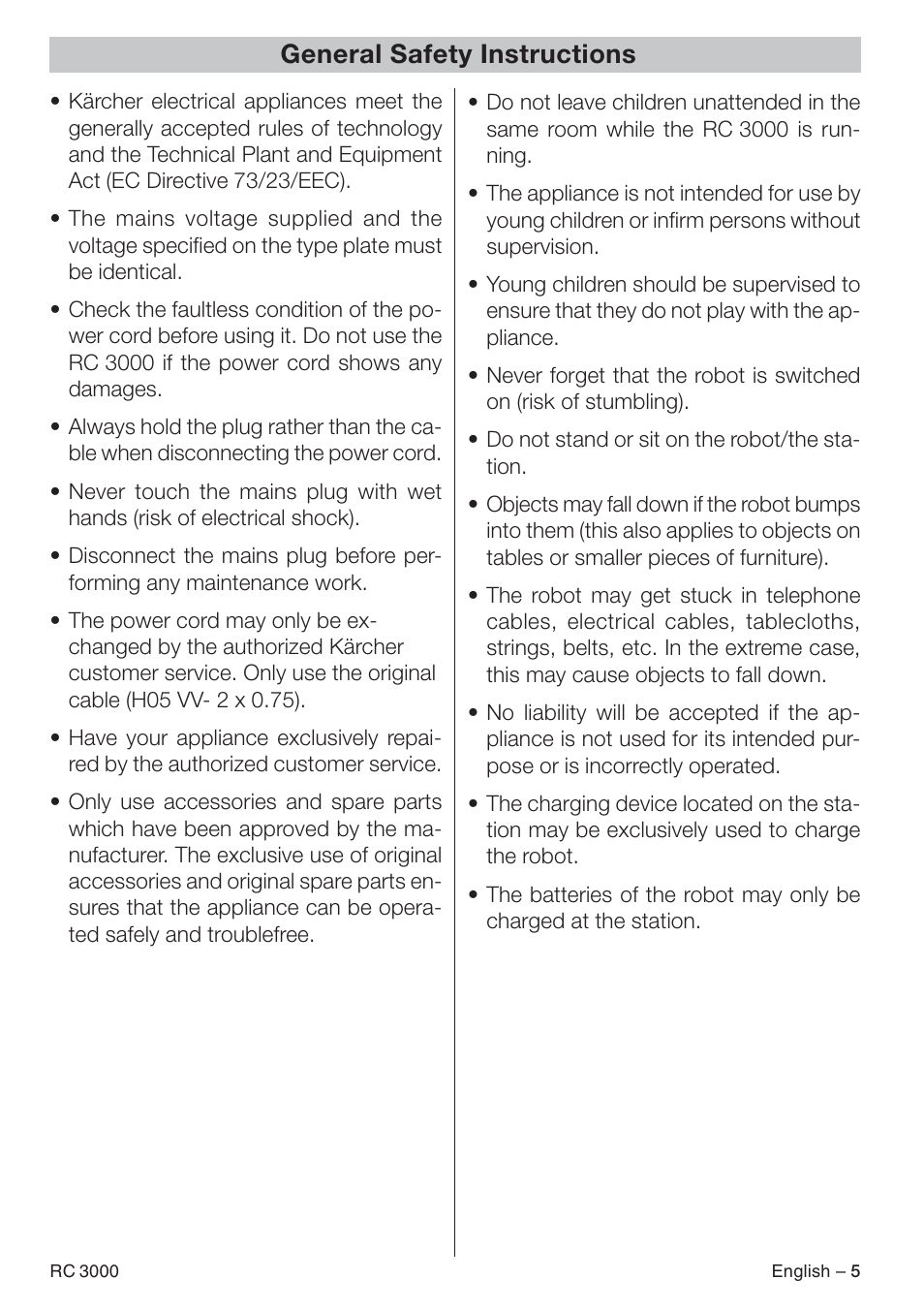 General safety instructions | Karcher RC 3000 User Manual | Page 5 / 17