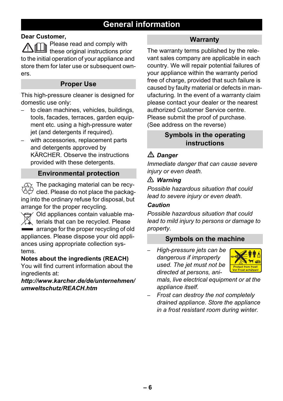 Proper, Environmental, Warranty | General information | Karcher K 5.700 User Manual | Page 6 / 16
