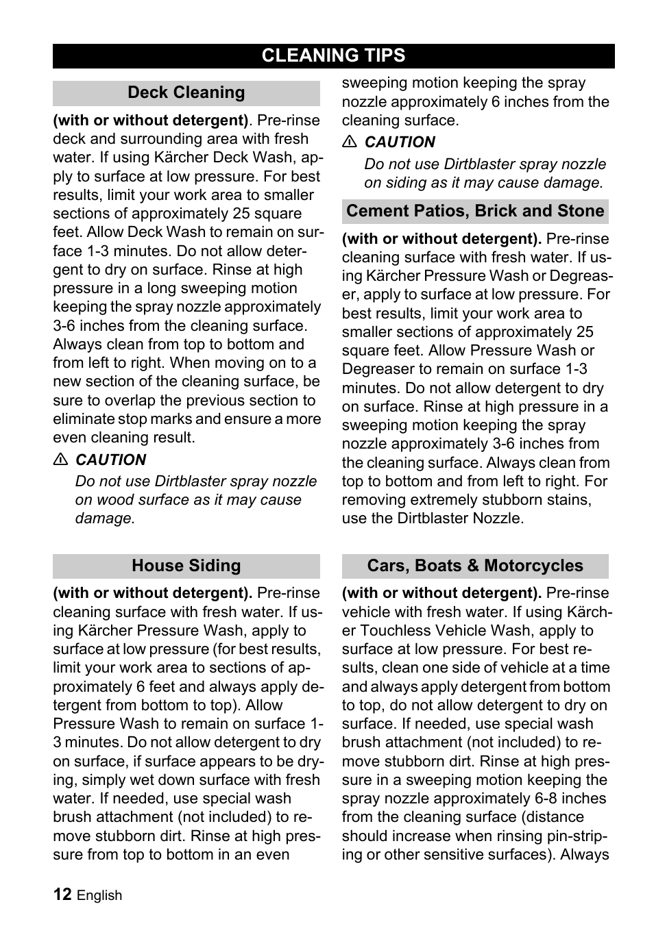 Cleaning tips | Karcher G 3050 OH User Manual | Page 12 / 46