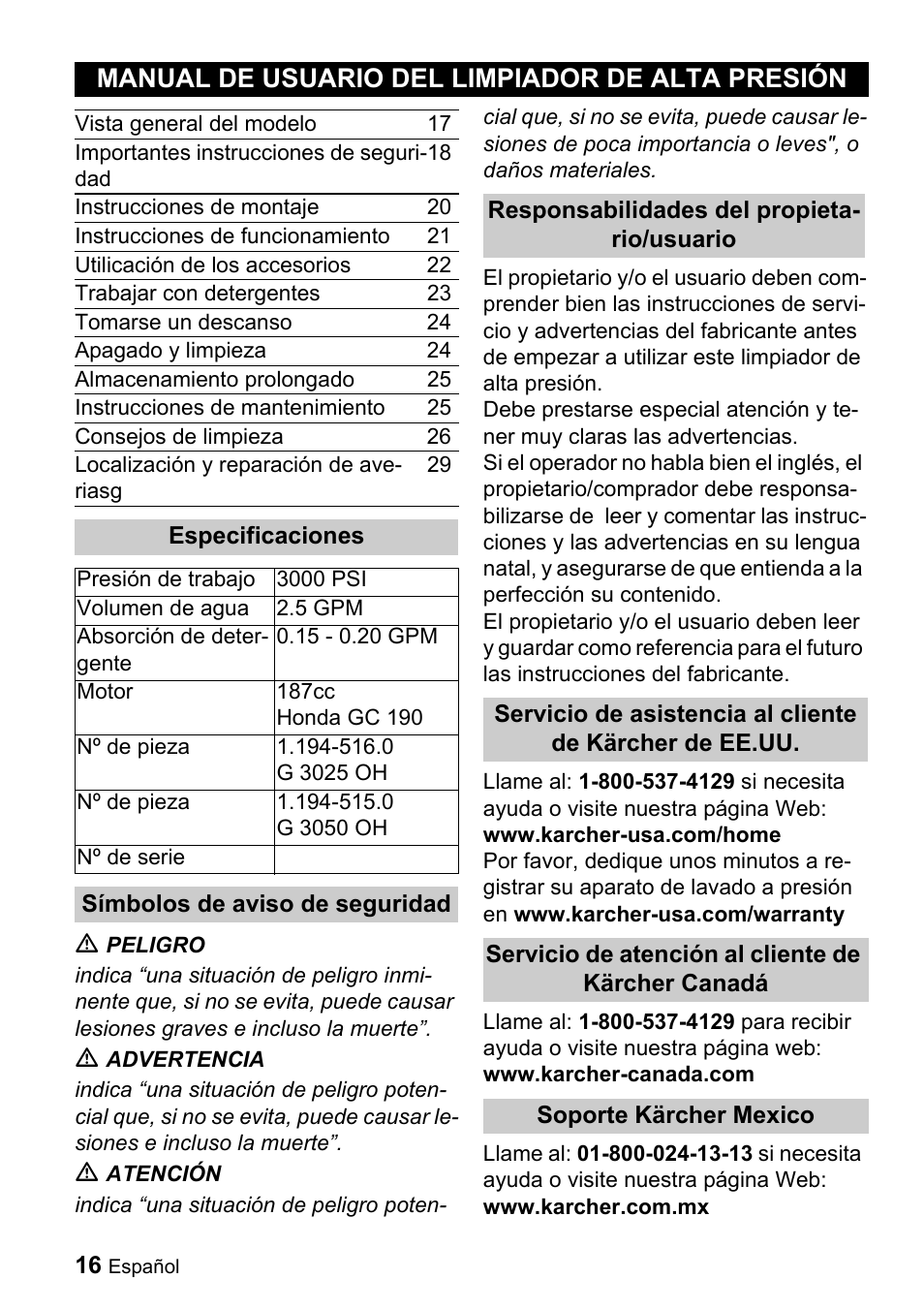 Manual de usuario del limpiador de alta presión | Karcher G 3050 OH User Manual | Page 16 / 46