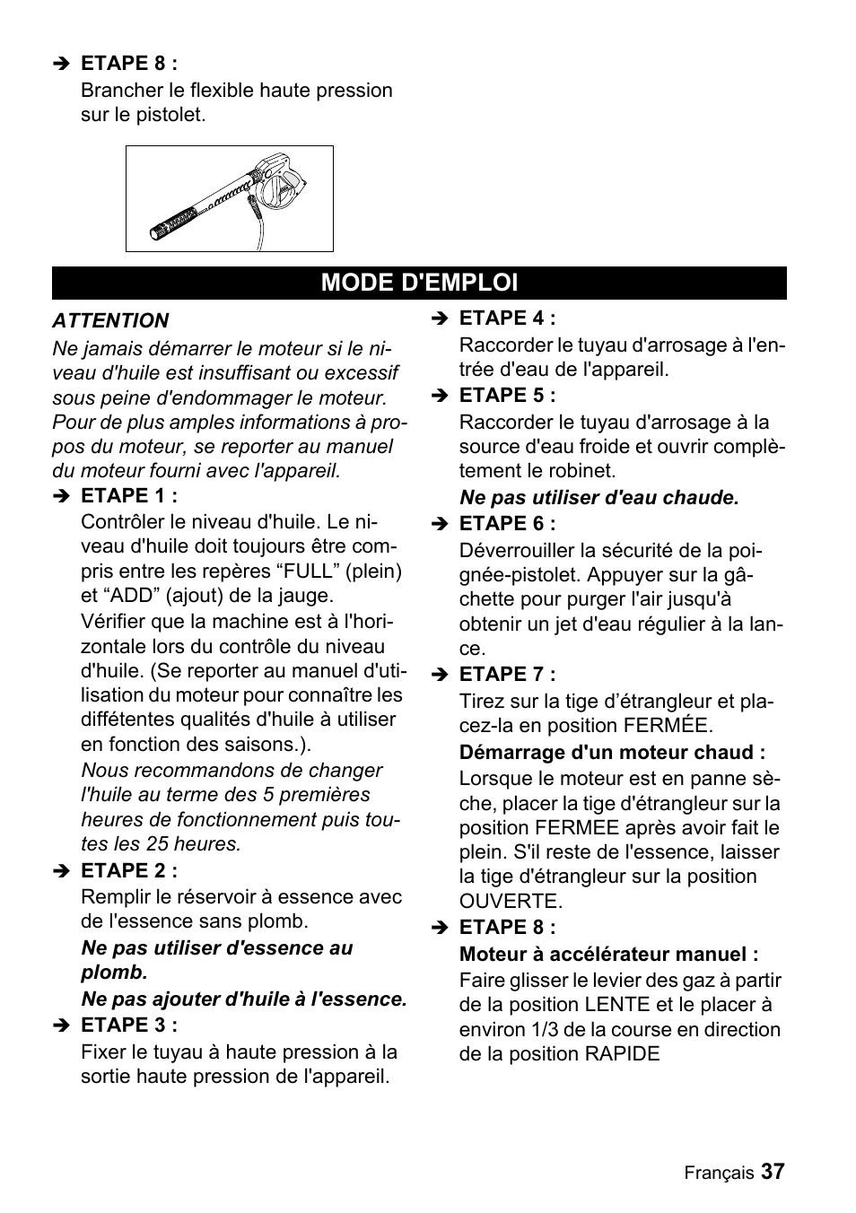 Mode d'emploi | Karcher G 3050 OH User Manual | Page 37 / 46