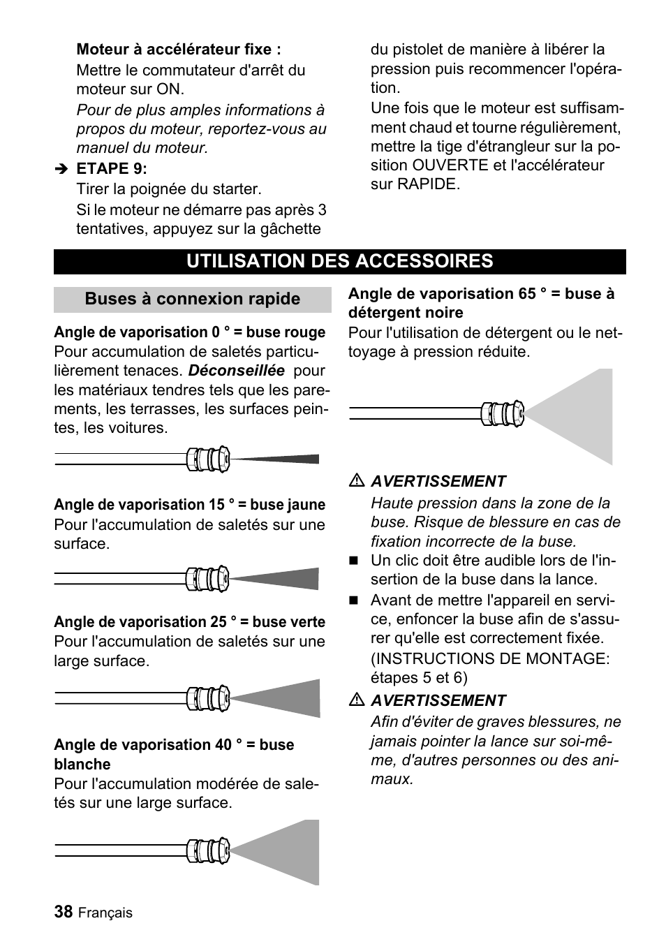 Utilisation des accessoires | Karcher G 3050 OH User Manual | Page 38 / 46