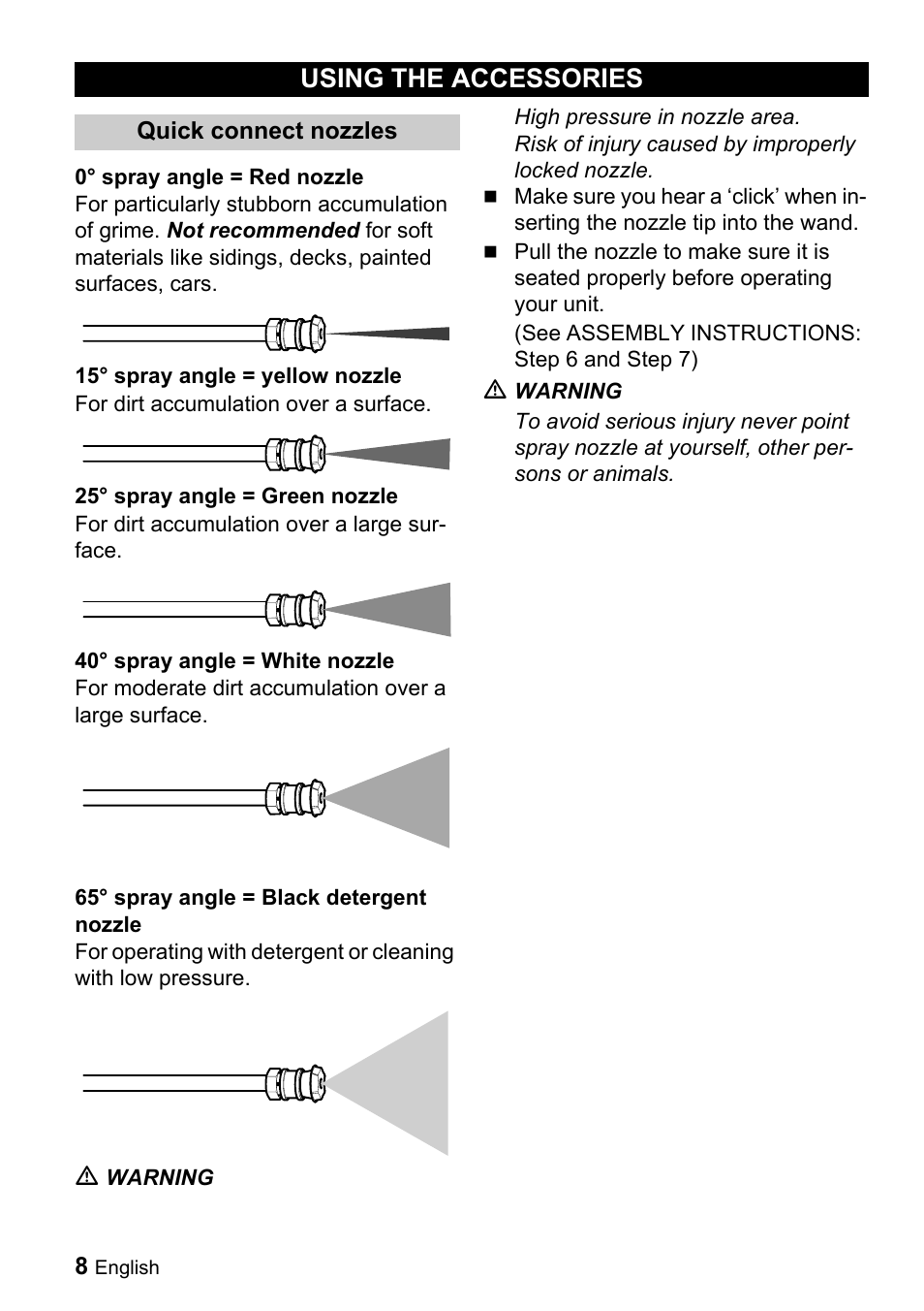 Using the accessories | Karcher G 3050 OH User Manual | Page 8 / 46