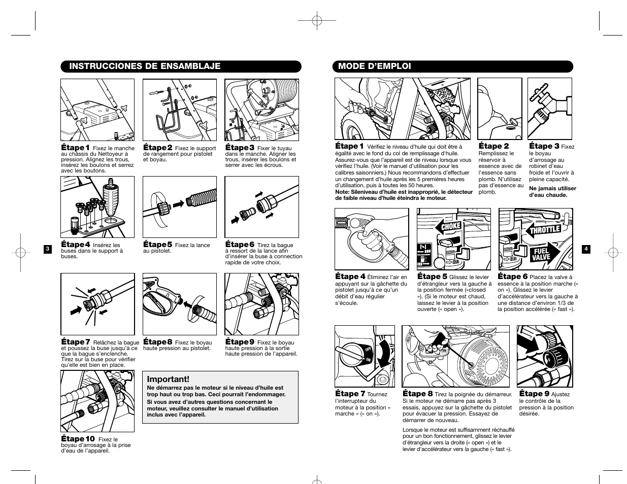 Mode d’emploi, Instrucciones de ensamblaje important | Karcher HD 3000 User Manual | Page 17 / 21