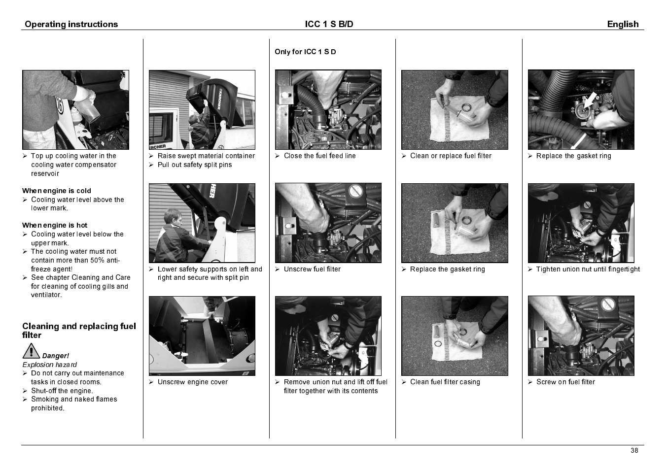 Operating instructions icc 1 s b/d english, Cleaning and replacing fuel filter | Karcher 1.142-114 User Manual | Page 15 / 25