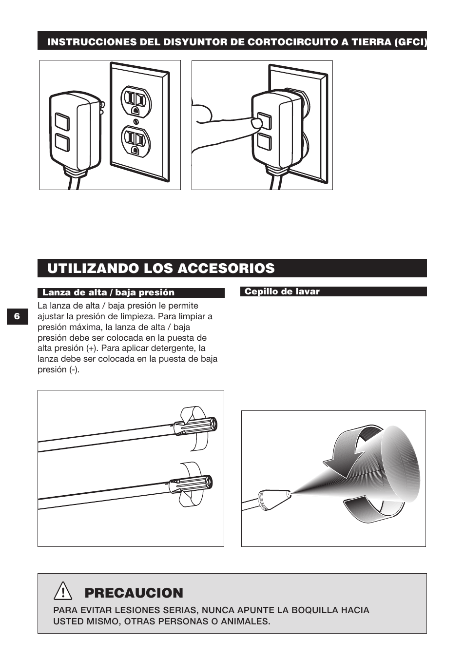 Precaucion, Utilizando los accesorios | Karcher K 240 User Manual | Page 18 / 24