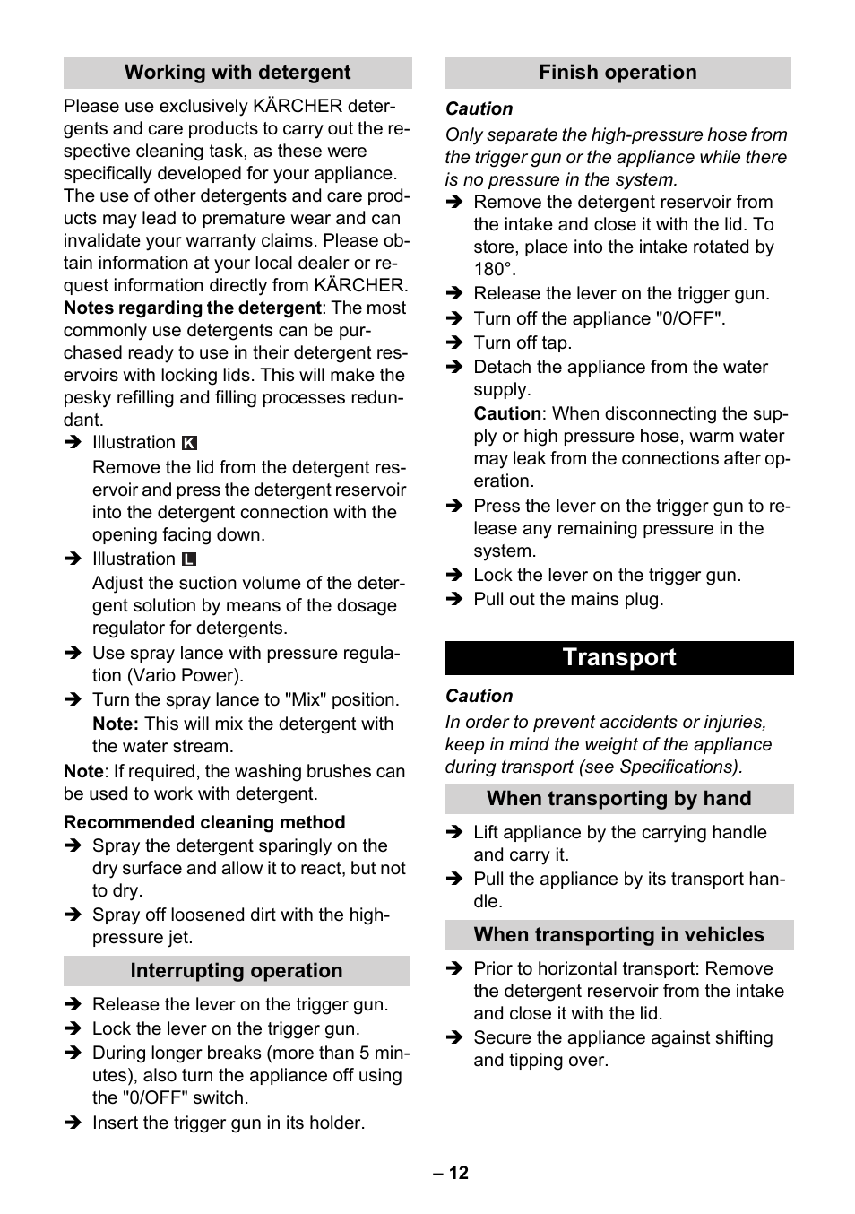 Interrupting, Finish, Transport | Karcher K 4.650 User Manual | Page 12 / 18