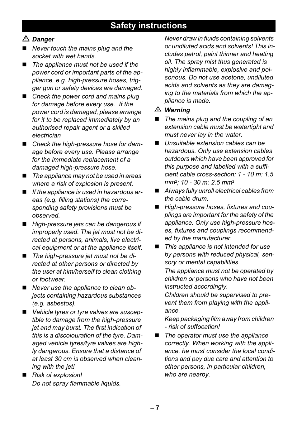 Safety instructions | Karcher K 4.650 User Manual | Page 7 / 18