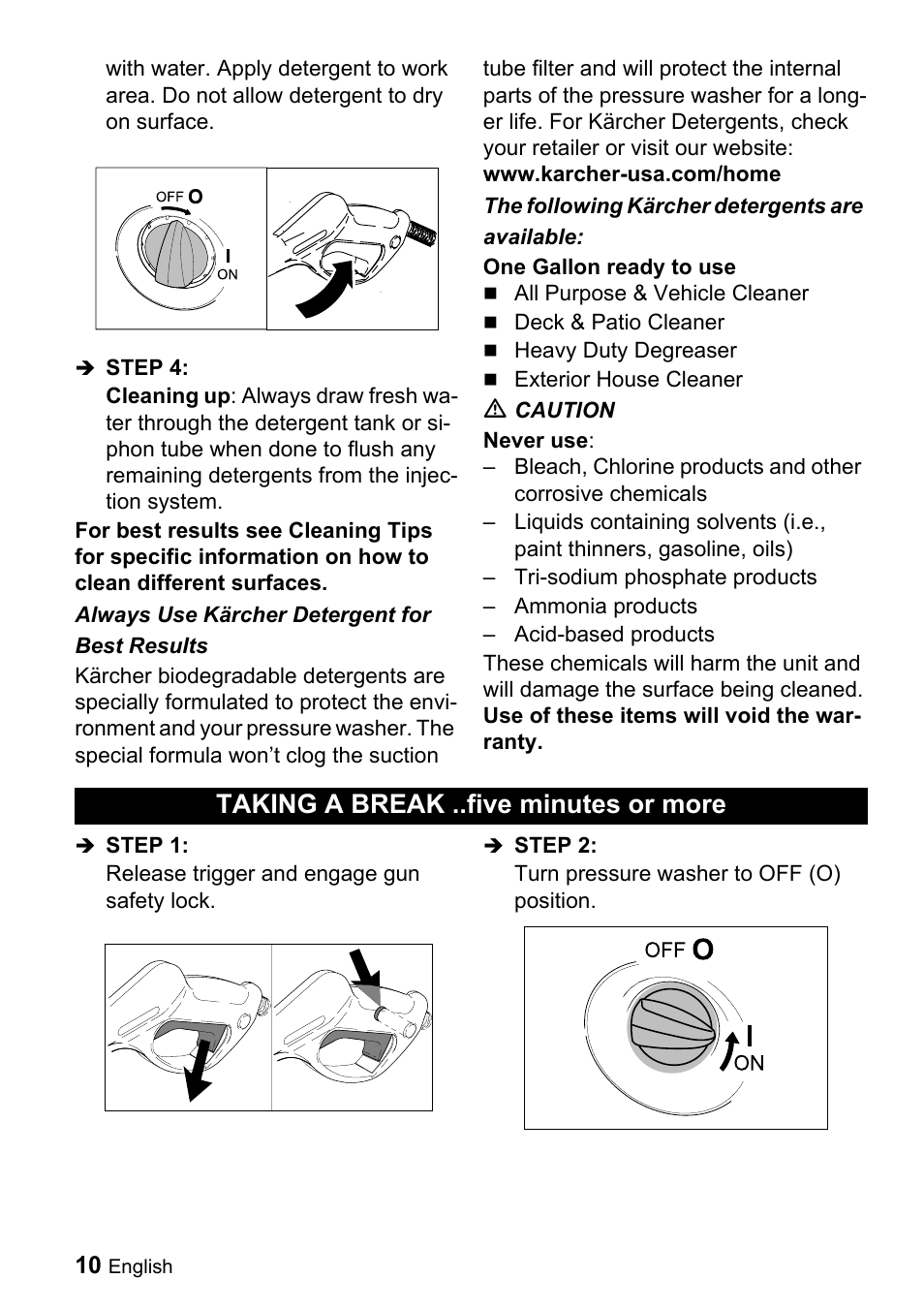 Taking a break ..five minutes or more | Karcher K 3.68 M User Manual | Page 10 / 56