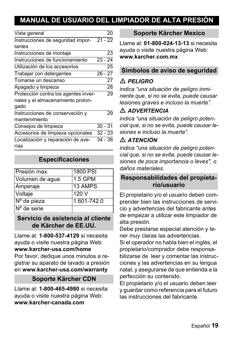 Manual de usuario del limpiador de alta presión | Karcher K 3.68 M User Manual | Page 19 / 56