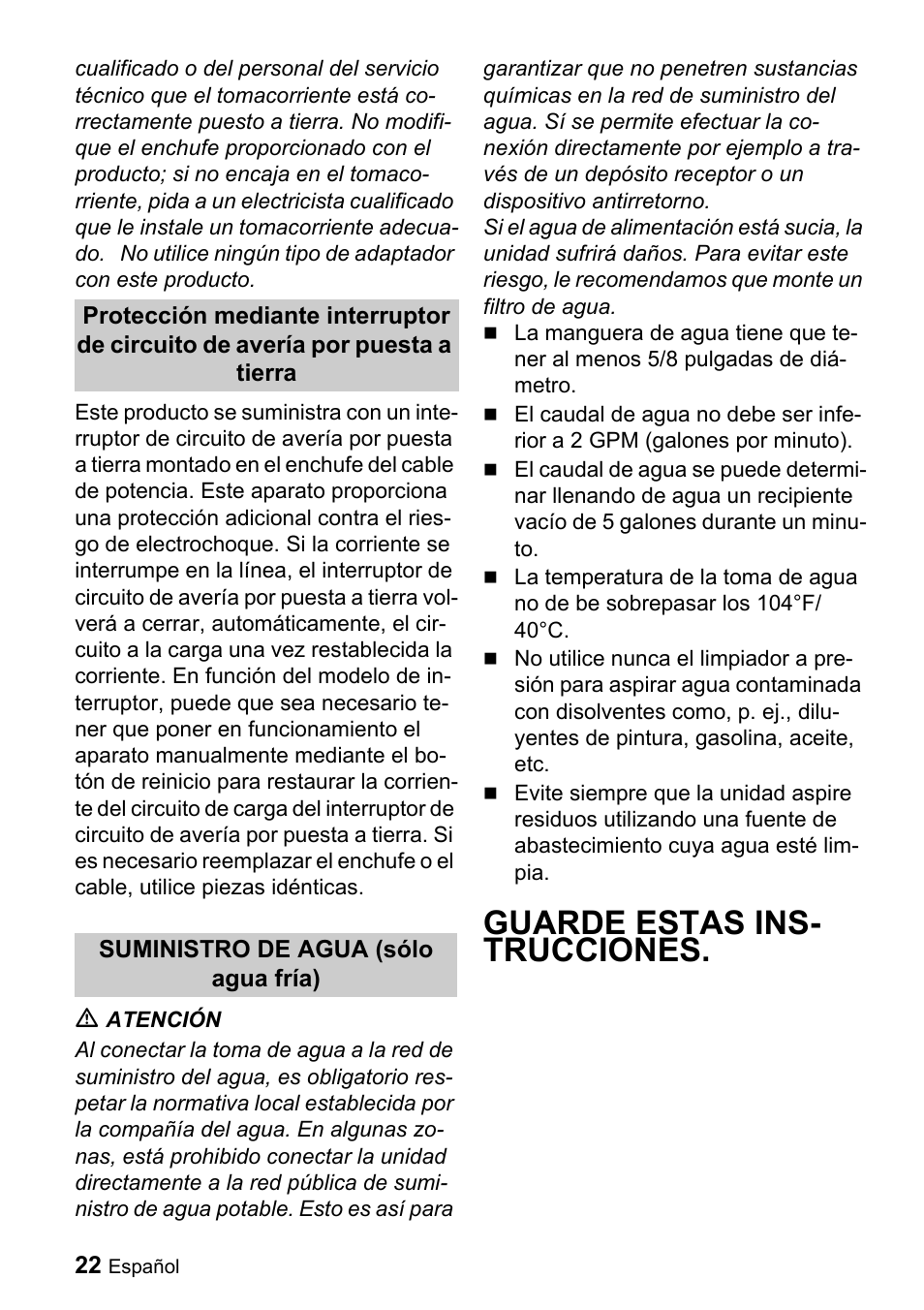 Guarde estas ins- trucciones | Karcher K 3.68 M User Manual | Page 22 / 56