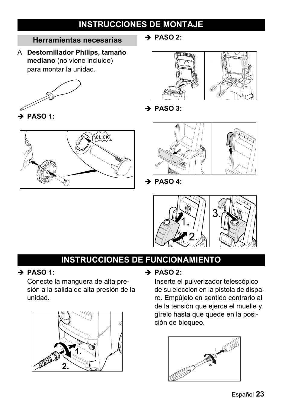 Instrucciones de montaje, Instrucciones de funcionamiento | Karcher K 3.68 M User Manual | Page 23 / 56