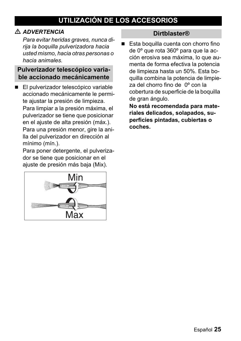 Utilización de los accesorios | Karcher K 3.68 M User Manual | Page 25 / 56