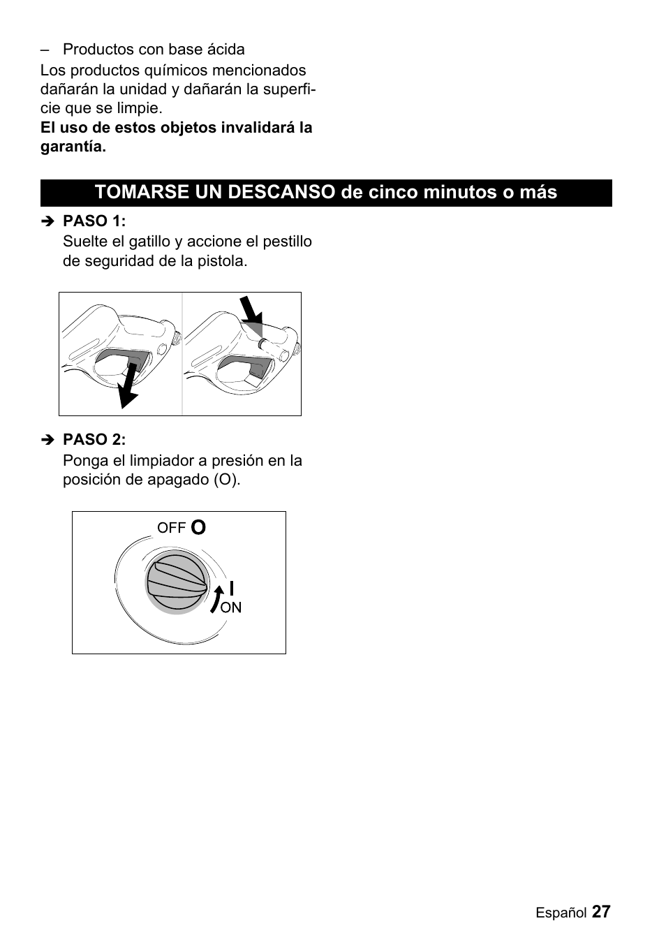 Tomarse un descanso de cinco minutos o mбs | Karcher K 3.68 M User Manual | Page 27 / 56