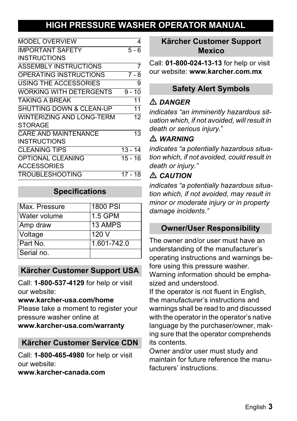 High pressure washer operator manual | Karcher K 3.68 M User Manual | Page 3 / 56
